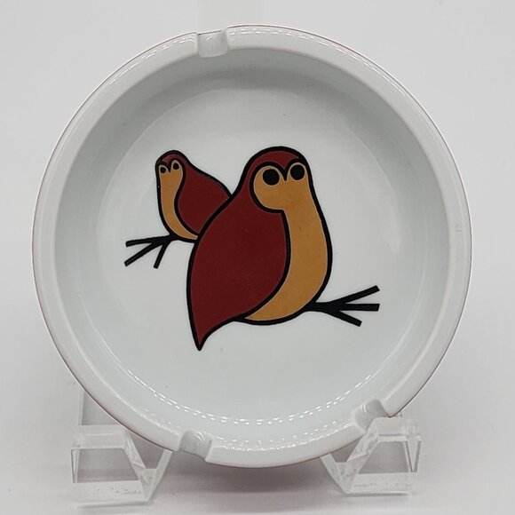 Ceramic Ashtray Round Birds White and Brown MCM VTG 4.5" - Picture 1 of 6